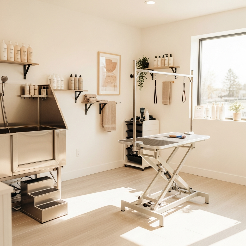 Inside the bright, calm Ashy Paws grooming studio